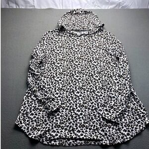 Honeyme Curvy Leopard Print Hoodie Womens XXL White Black Tan Animal Print Top